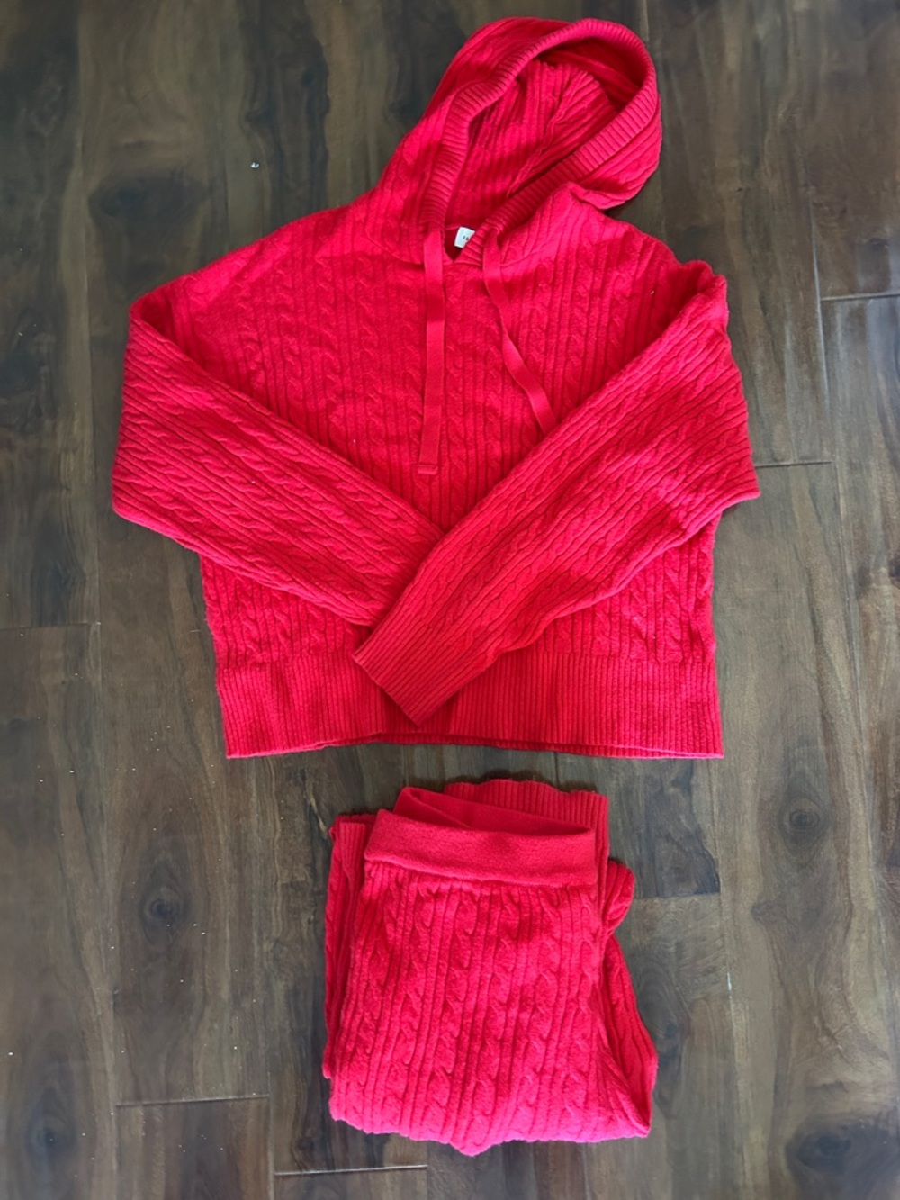 Women’s Red Cable-Knit Hoodie Pajama Set
